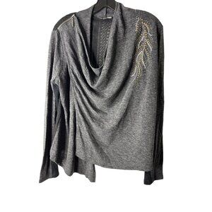 Miss Me Embellished Gray Knit Cowl Neck Sweater With Zipper Accents